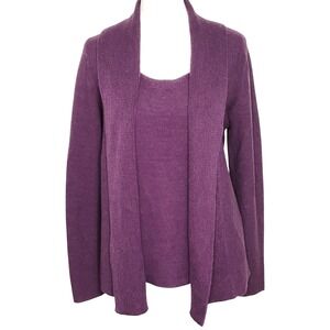 Eileen Fisher Women's Merino Wool 2 pc cardigan sweater tank set purple S *READ